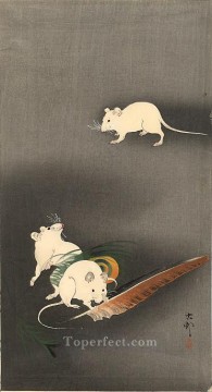 Animal Painting - tres ratones blancos 1900 animales Ohara Koson